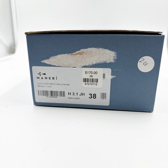 Manebi Women's Lurex Cotton Blend Hiking Sandal Espadrille Gold EU 38 US 8 NEW - Picture 3 of 5